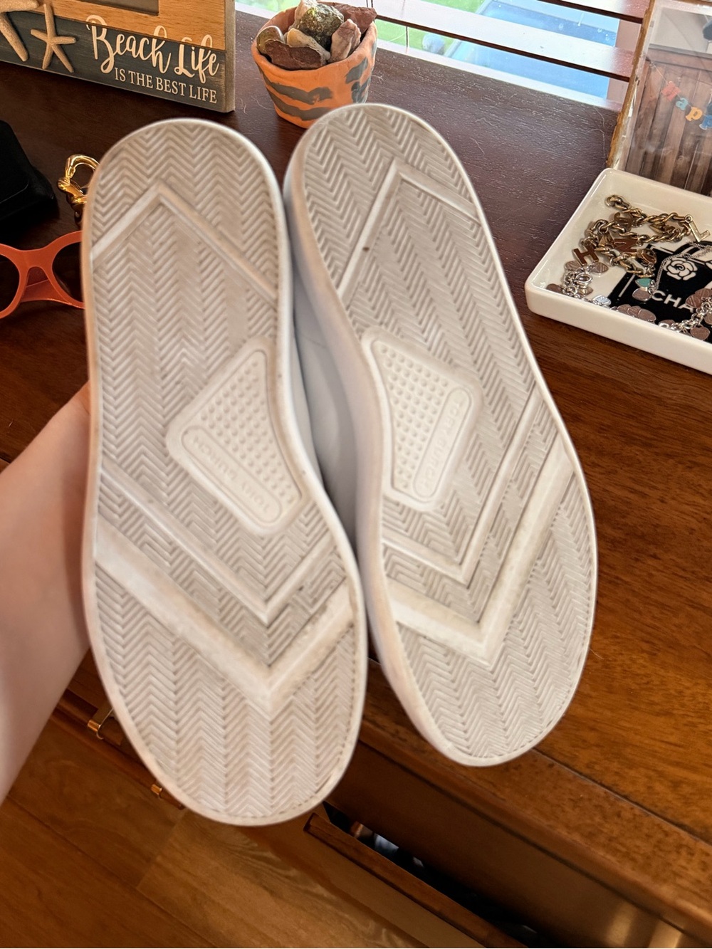 Tory Burch White Leather Sneakers with Black Heel Accent - Picture 7 of 10